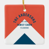 Familienhaus Personalisiert Name Red Navy Retro Keramikornament (Vorderseite)