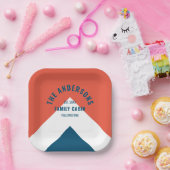 Familienhaus Personalisiert Name Red Navy Retro Pappteller (Party)