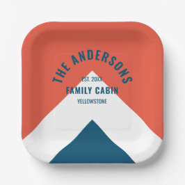 Familienhaus Personalisiert Name Red Navy Retro Pappteller