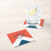 Familienhaus Personalisiert Name Red Navy Retro Rechteckiger Pappuntersetzer (Vor Ort)