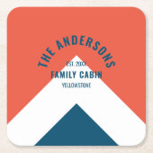 Familienhaus Personalisiert Name Red Navy Retro Rechteckiger Pappuntersetzer (Vorderseite)