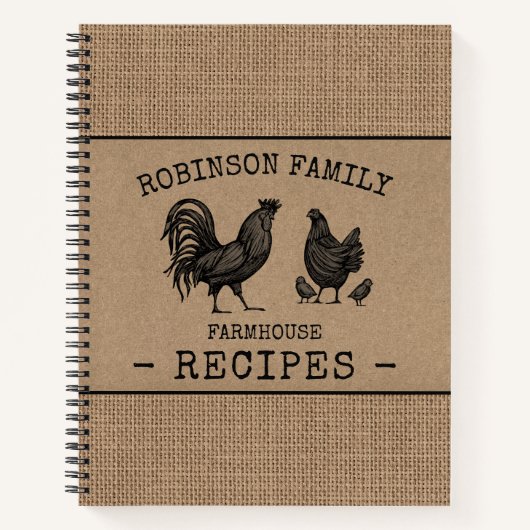 Familienhaus Rooster Hen Burlap Kraft Rezept Notizblock (Vorderseite)