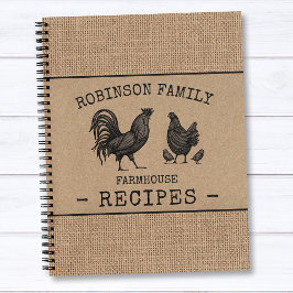 Familienhaus Rooster Hen Burlap Kraft Rezept Notizblock