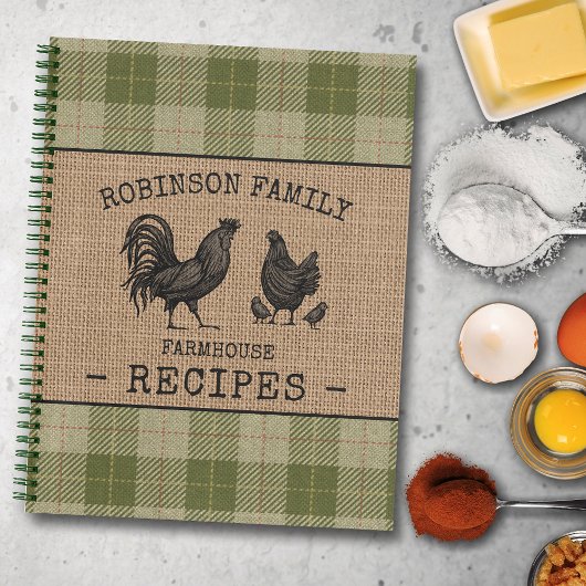 Familienhaus Rooster Hen Sage Kariertes Rezept Notizblock