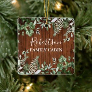 Familienhaus Rustic Wood Watercolor Ivy Sage Ferns Keramikornament