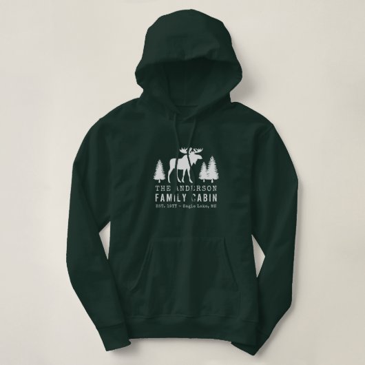 Familienhaus Rustikale Elchenkiefern Silhouette Hoodie (Design vorne)