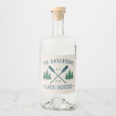 Familienhaus Rustikale Oars Pinienbäume Alkoholflaschenetikett (Vorderseite)