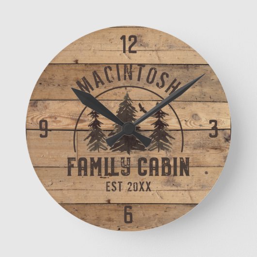 Familienhaus Rustikales Holz Personalisiert Runde Wanduhr (Vorderseite)