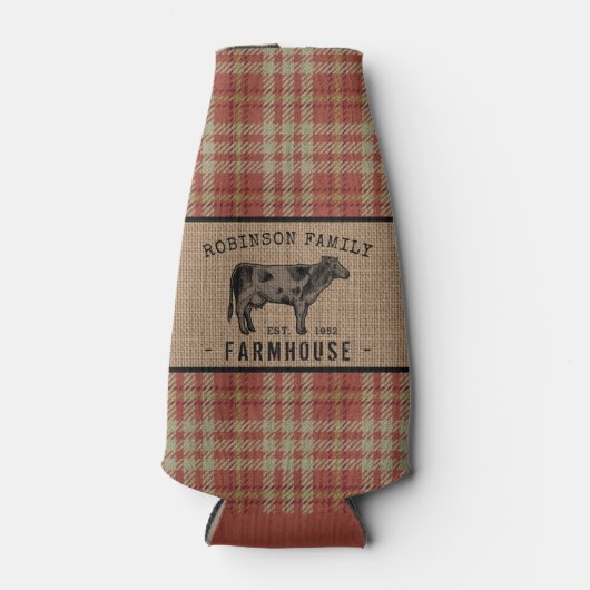 Familienhaus Rustikales Kuh Red Kariert Burlap Flaschenkühler (Vorderseite)