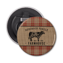 Familienhaus Rustikales Kuh Red Kariert Burlap Flaschenöffner