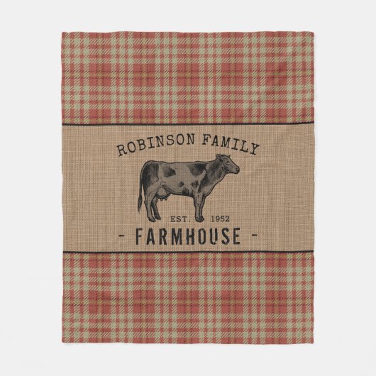 Familienhaus Rustikales Kuh Red Kariert Burlap Fleecedecke (Vorderseite)