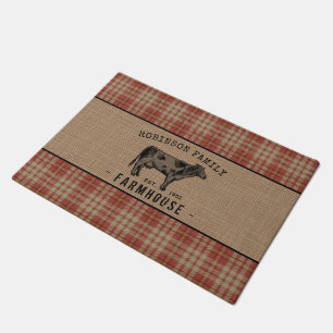 Familienhaus Rustikales Kuh Red Kariert Burlap Fußmatte