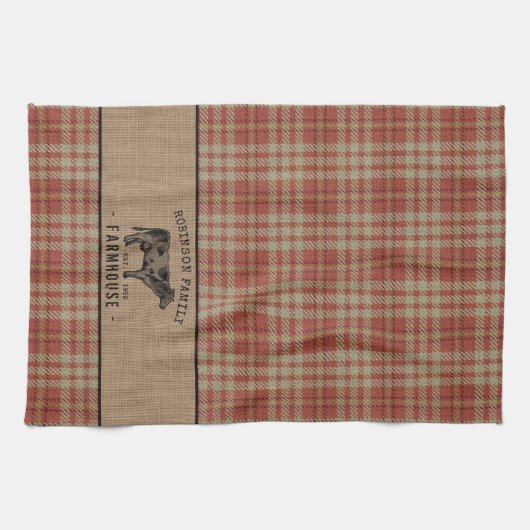 Familienhaus Rustikales Kuh Red Kariert Burlap Geschirrtuch (Horizontal)