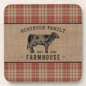 Familienhaus Rustikales Kuh Red Kariert Burlap Getränkeuntersetzer (Vorderseite)