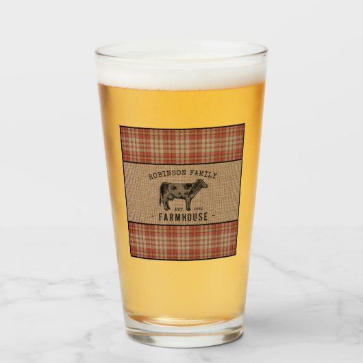 Familienhaus Rustikales Kuh Red Kariert Burlap Glas (Vorne (Gefüllt))