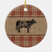 Familienhaus Rustikales Kuh Red Kariert Burlap Keramik Ornament (Hinten)