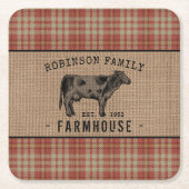 Familienhaus Rustikales Kuh Red Kariert Burlap Rechteckiger Pappuntersetzer (Vorderseite)