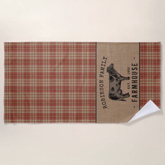 Familienhaus Rustikales Kuh Red Kariert Burlap Strandtuch (Vorderseite)