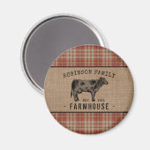 Familienhaus Rustikales Kuhrot Kariert Burlap Roun Magnet (Vorderseite/Rückseite)