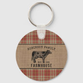 Familienhaus Rustikales Kuhrot Kariert Burlap Roun Schlüsselanhänger (Vorderseite)