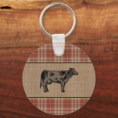 Familienhaus Rustikales Kuhrot Kariert Burlap Roun Schlüsselanhänger (Rückseite)