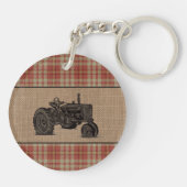 Familienhaus Tractor Red Kariert Burlap 2 Seite Schlüsselanhänger (Rückseite)