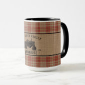 Familienhaus Tractor Red Kariert Burlap Big Tasse (VorderseiteRechts)