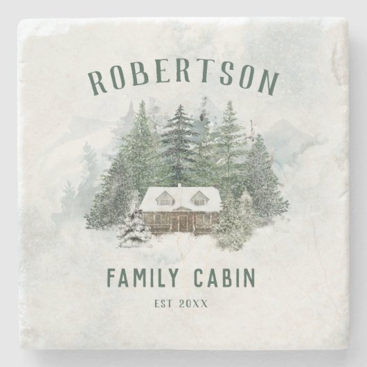 Familienhaus Wasserfarbener Winter Pine Forest Steinuntersetzer (Vorderseite)