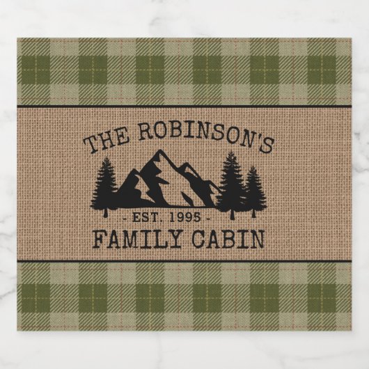 Familienhäuser weisen grüne Karierte Burlap-Labels Alkoholflaschenetikett (Einzelnes Label)