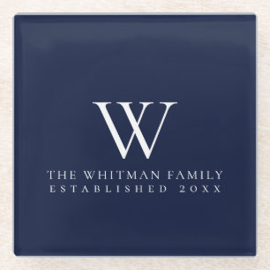 Familienheim-Monogramm Navy Glasuntersetzer