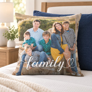 Familienherz Schrift Foto Weiße Schrift Kissen