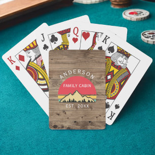 Familienhütte Rustikal Retro Bäume Familienname Spielkarten