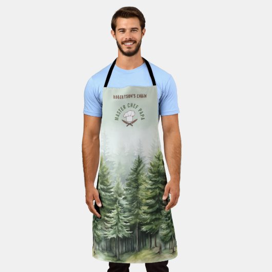 Familienhütte Waldbäume Grüne Koch Name Schürze (Getragen)