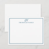 Familieninitial Blau-Rand-Monogramm-Briefpapier Mitteilungskarte (Vorne/Hinten)