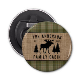 Familienkabine Moose Pine Green Kariert Burlap But Flaschenöffner
