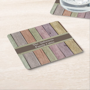 Familienkabine Pastel Wood Plank Rechteckiger Pappuntersetzer