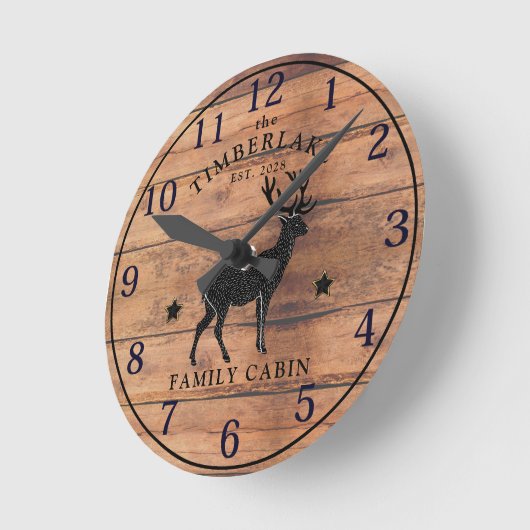 Familienkabine Rustikal-Holz-Personalisierte Wall- Runde Wanduhr (Winkel)