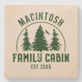 Familienkabine Rustikale Bäume Familienname Grün Steinuntersetzer (Vorderseite)