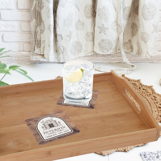 Familienkabine Rustikale Holzdekoration Personalis Rechteckiger Pappuntersetzer