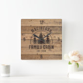 Familienkabine Rustikale Waldbäume Personalisiert Quadratische Wanduhr (Zuhause)