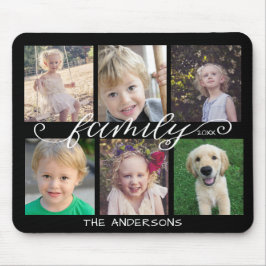 Familienkalligraphie | 6 FotoCollage Black Mousepad