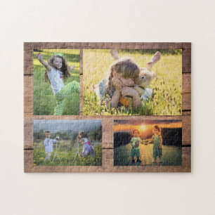 Familienkollektion 4 Foto aus rustikalem Holz Puzzle