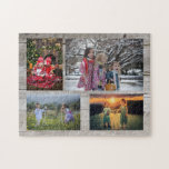 Familienkollektion 4 Fotos aus rustikalem Holz Puzzle<br><div class="desc">Foto Collage Jigsaw Puzzle Sie können personalisieren und fügen Sie Ihre schönsten Fotos. Großer Spaß !</div>