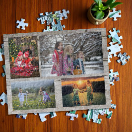 Familienkollektion 4 Fotos aus rustikalem Holz Puzzle