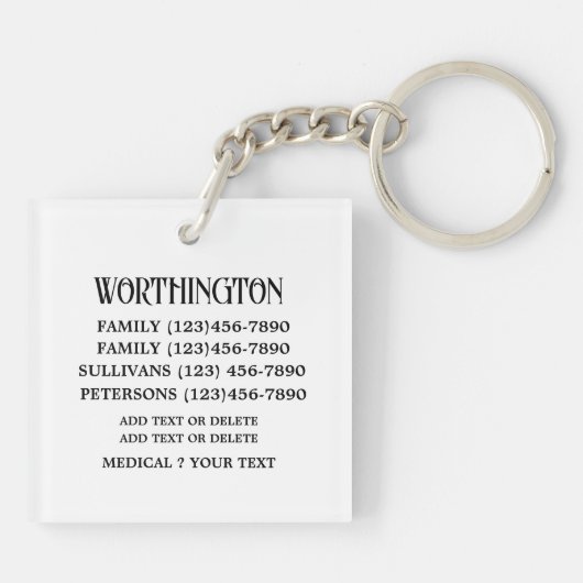 FAMILIENKONTAKTINFORMATIONEN, SIE BEZEICHNEN ES! S SCHLÜSSELANHÄNGER (Rückseite)