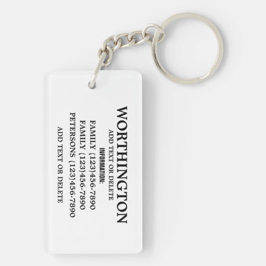 FAMILIENKONTAKTINFORMATIONEN, SIE BEZEICHNEN ES! SCHLÜSSELANHÄNGER (Rückseite)