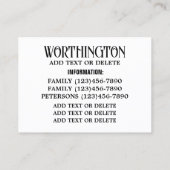 FAMILIENKONTAKTINFORMATIONEN, SIE BEZEICHNEN ES! VISITENKARTE (Rückseite)