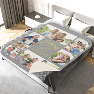 Familienleben Zitat Grau und Gelb Multi Foto Sherpadecke
