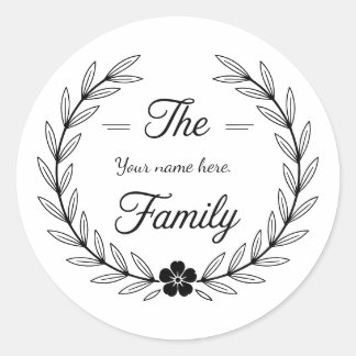 Familienmonogramm-Aufkleber. Runder Aufkleber