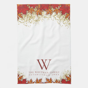 Familienmonogramm Elegante Herbstblätter Küche Geschirrtuch